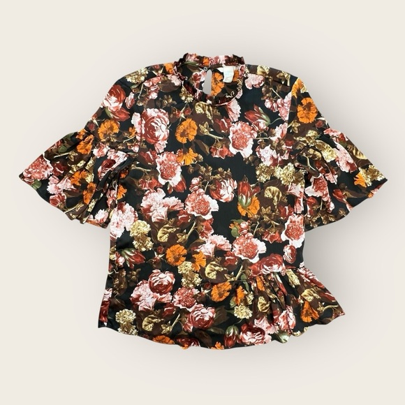 H&M Floral Ruffle Peplum Blouse | Size 6 | Fall Floral Top - Picture 3 of 11